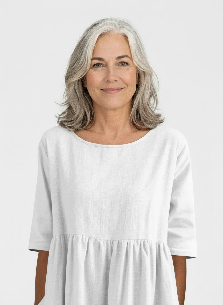 Close-up of the model wearing Zomermidi-jurk met een casual snit voor vrouwen