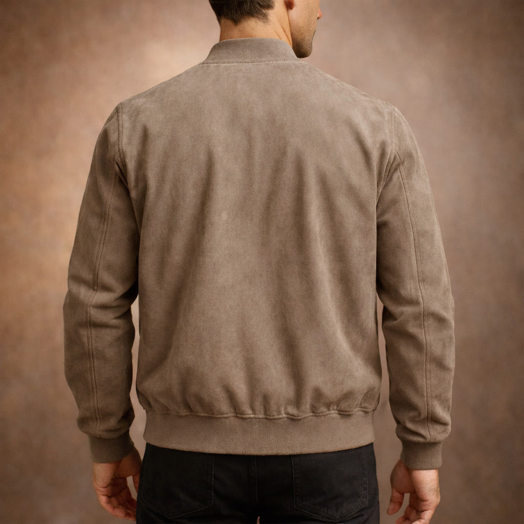 Blouson bomber en daim homme zippé à col côtelé coupe ajustée 4