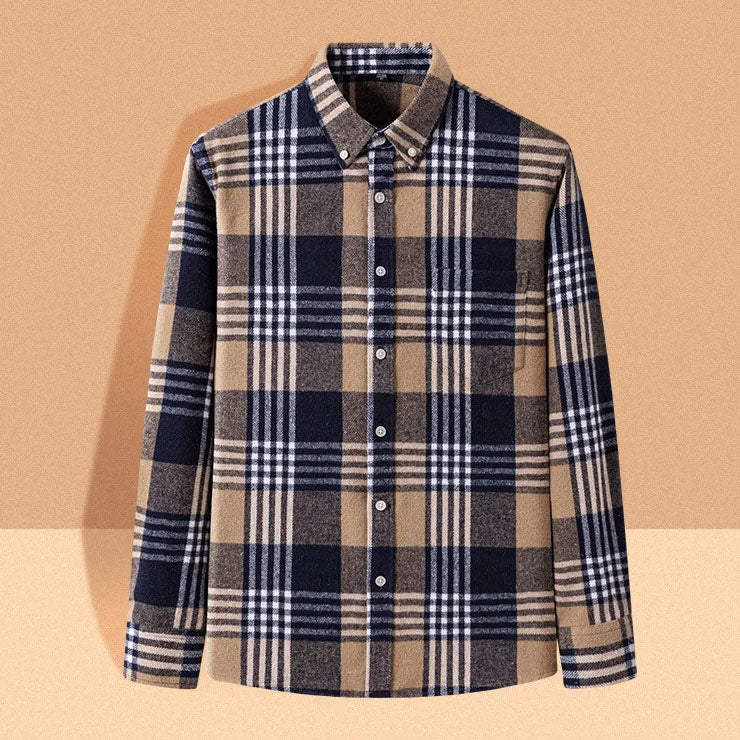 Chemise homme en flanelle de coton à carreaux à manches longues 20