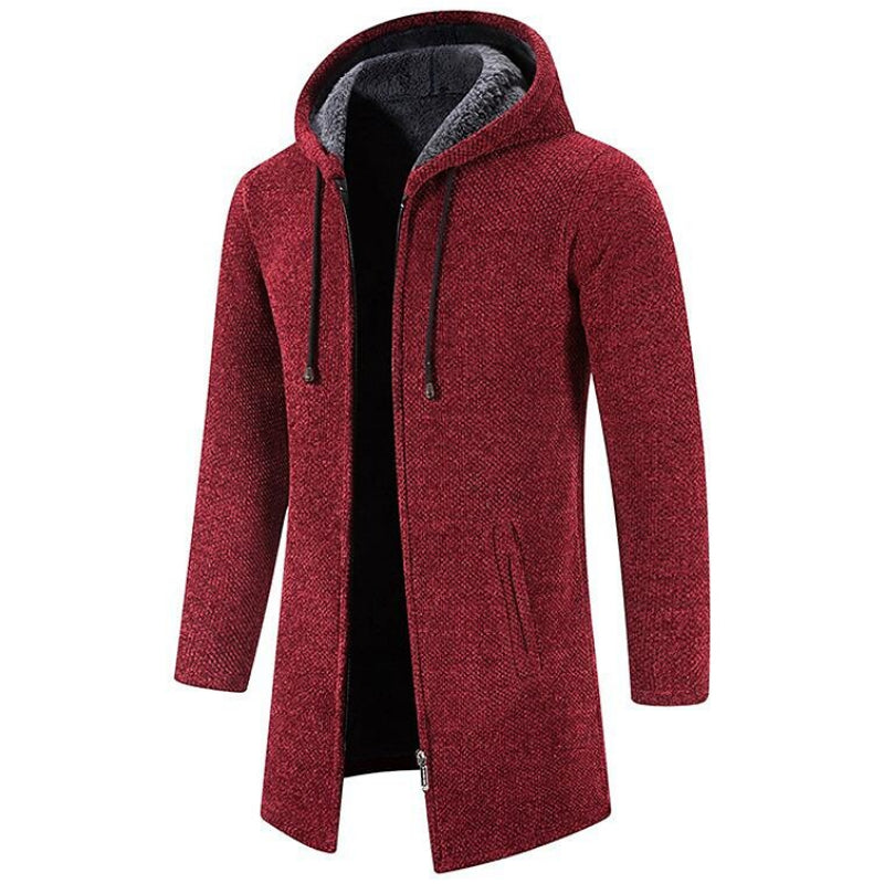 Gilet long à capuche homme zippé en maille à manches longues 5