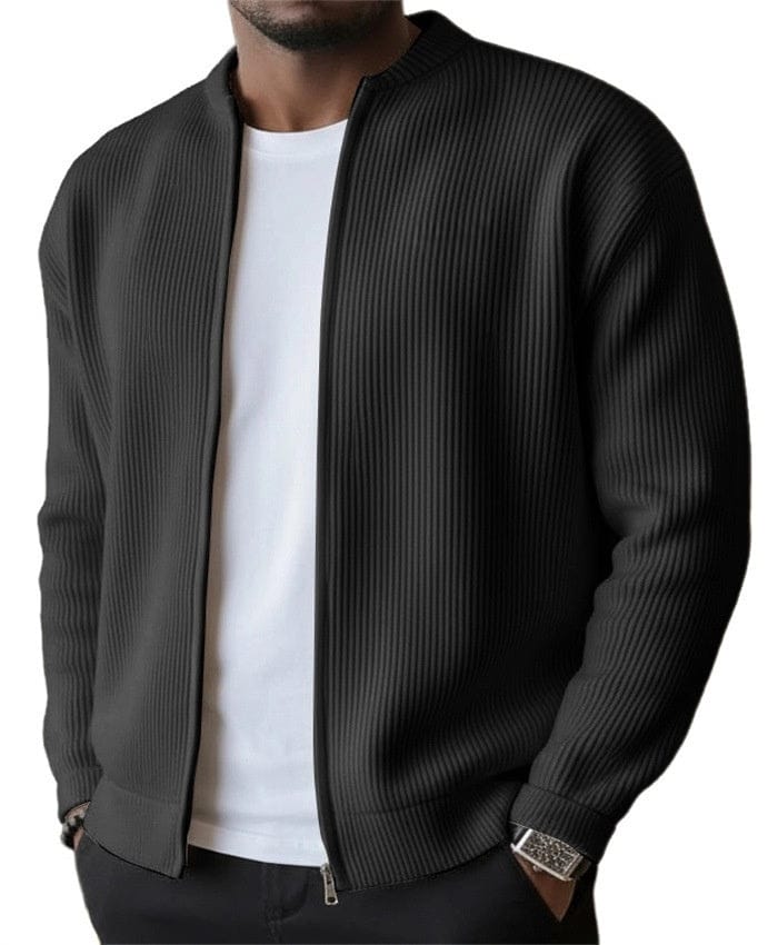 Gilet zippé homme en maille côtelée verticale à col montant 10