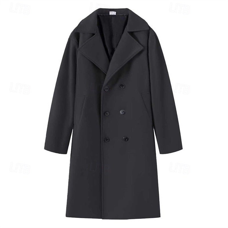 Manteau en laine homme long à col cranté et coupe droite 9