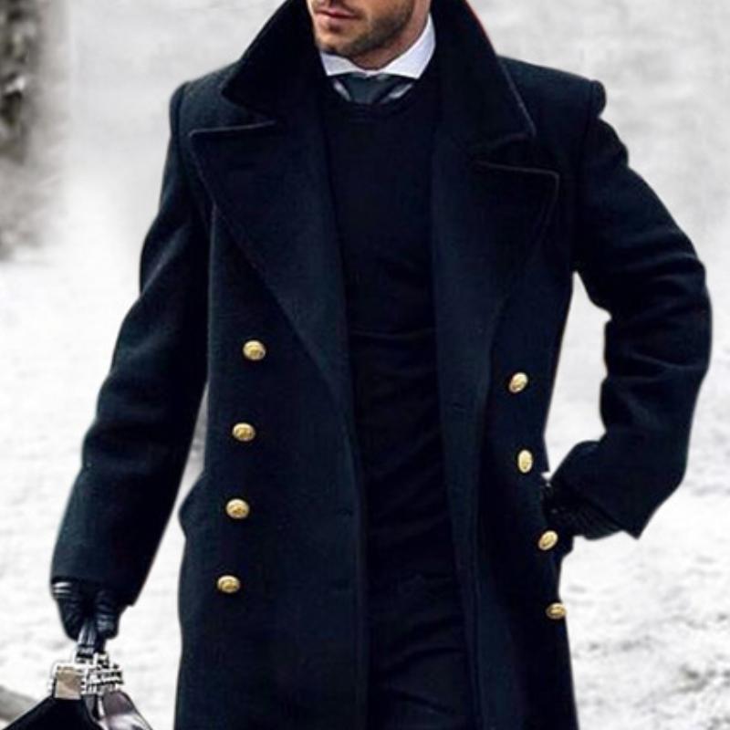 Manteau en laine homme long à col cranté et double boutonnage 2