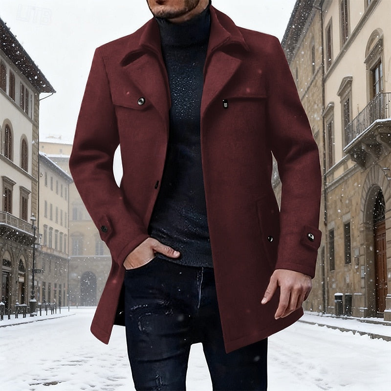 Manteau en laine homme mi-long à col chemise et coupe droite 4