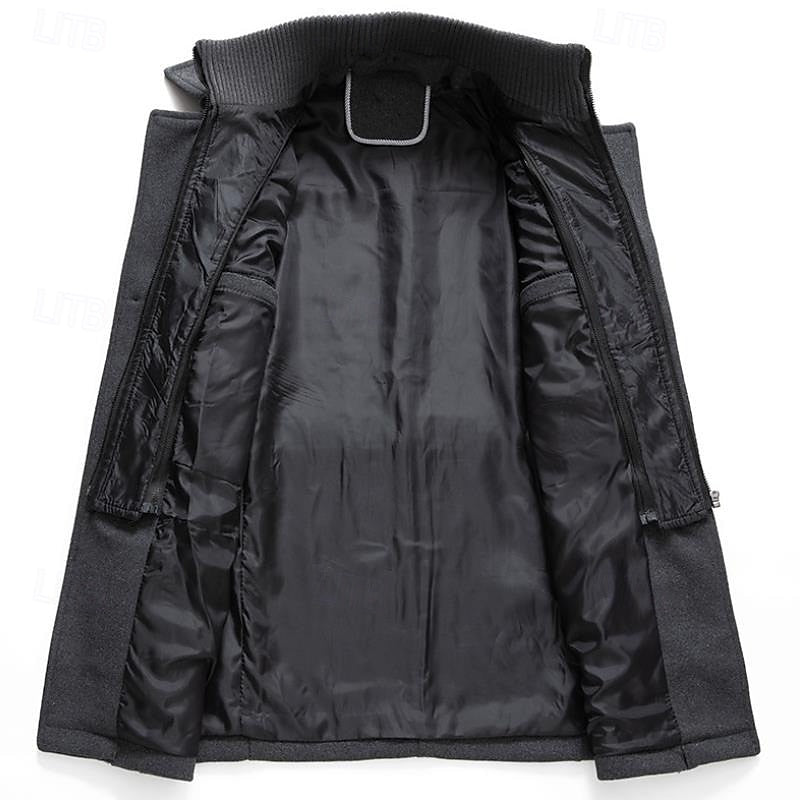 Manteau en laine homme mi-long à col cranté et fermeture zippée 4