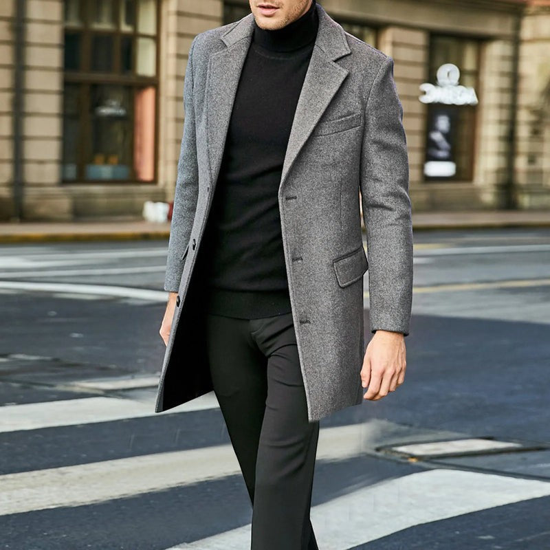 Manteau en laine homme mi-long à col tailleur et coupe ajustée 3