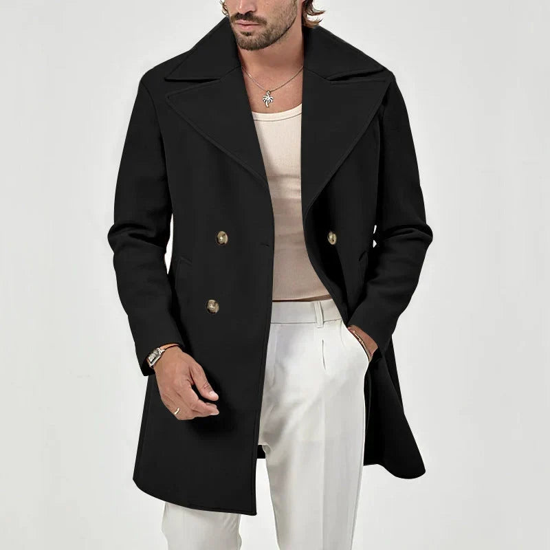 Manteau en laine homme mi-long à larges revers et double boutonnage 5