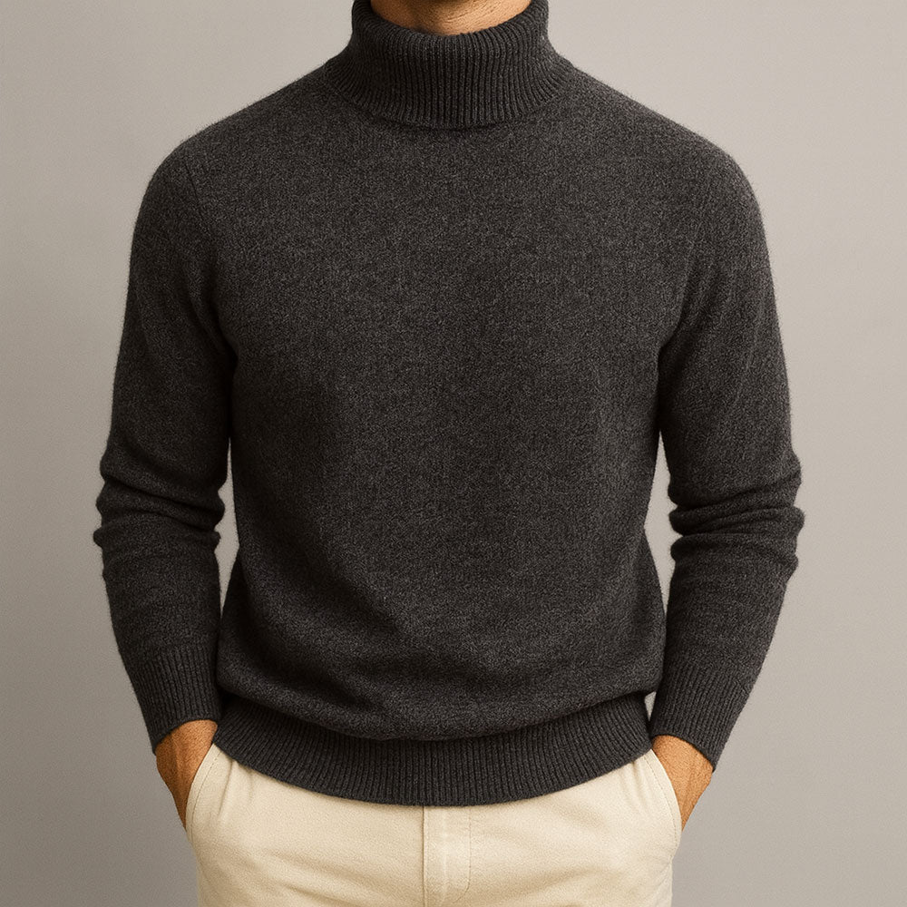 Pull col roulé homme en maille douce à bords côtelés 4