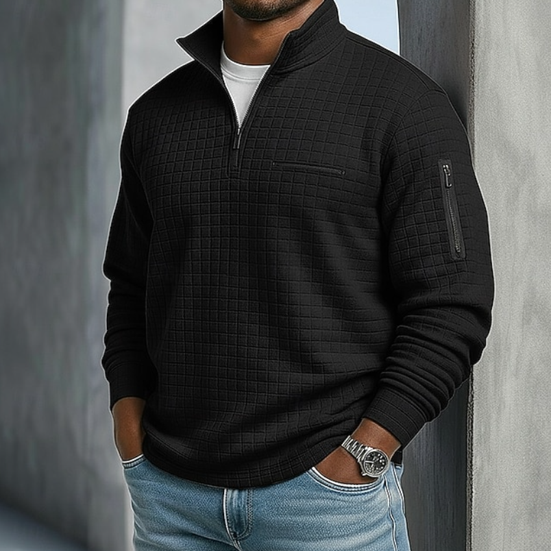 Pull homme gaufré demi-zip manches longues 9