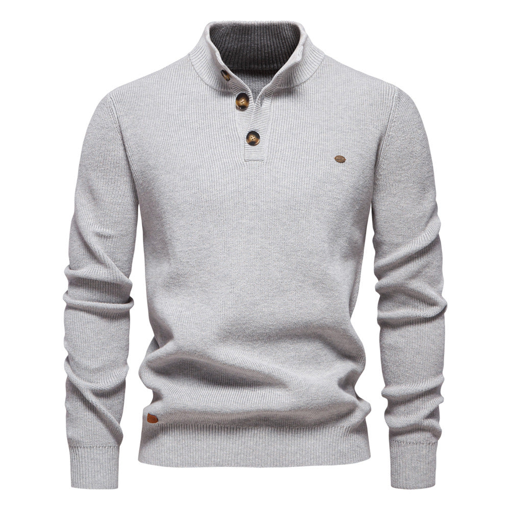 Pull homme maille col montant boutonné manches longues 5