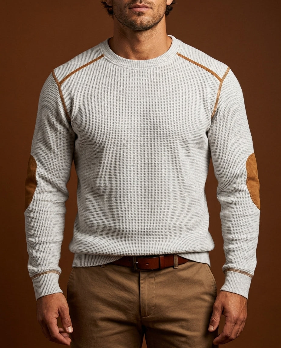 Pull homme maille col rond à coudières 5