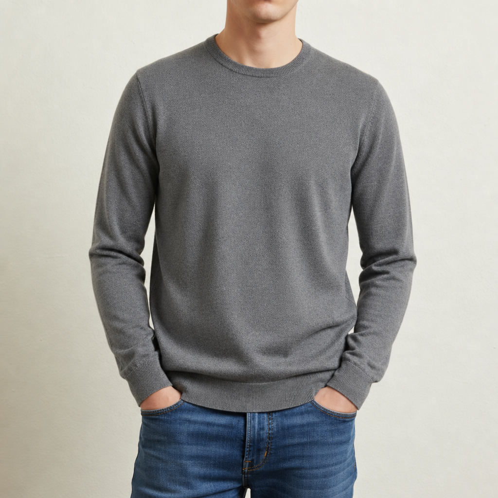 Pull homme uni col rond manches longues 5