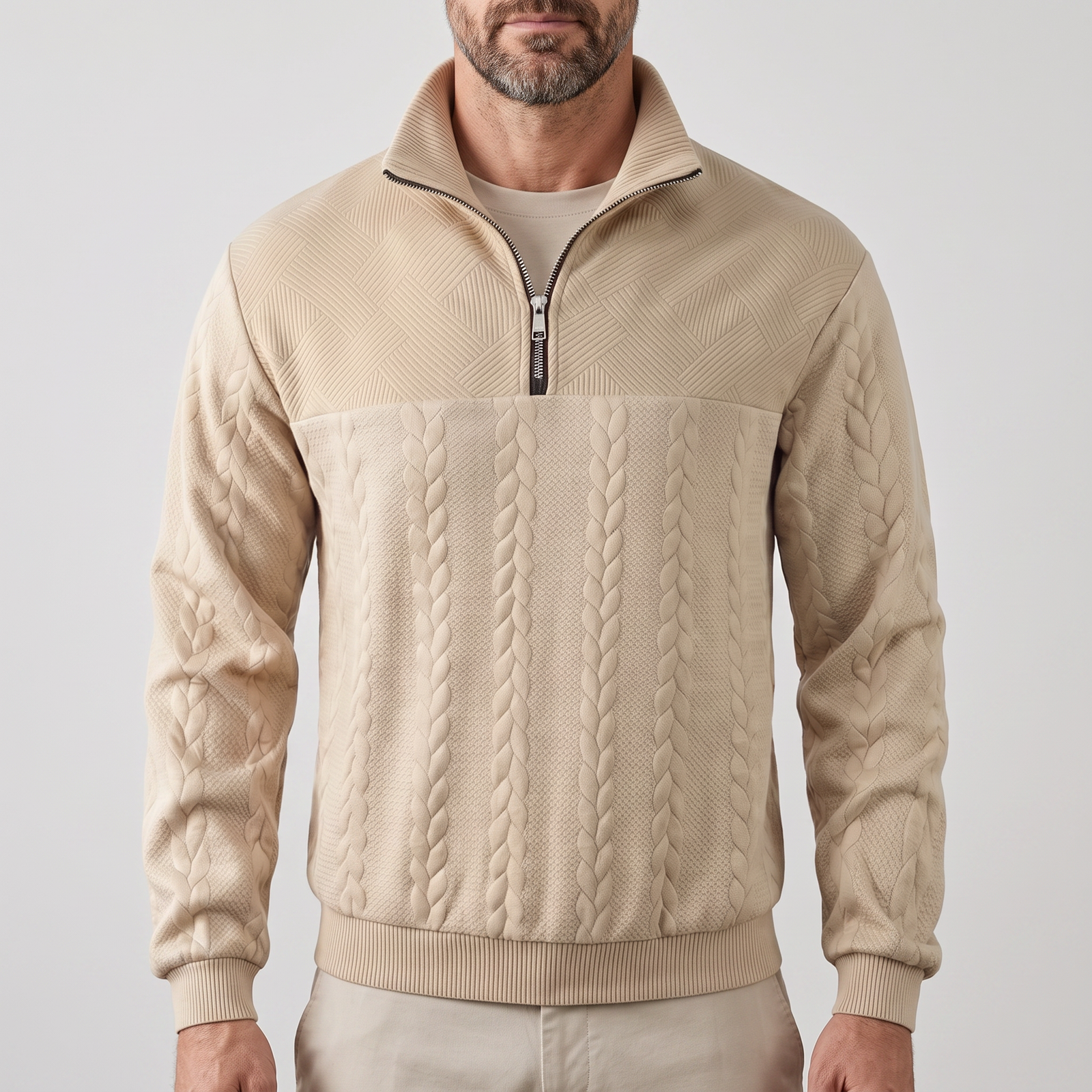Pull homme zippé en maille mélangée à la laine 6
