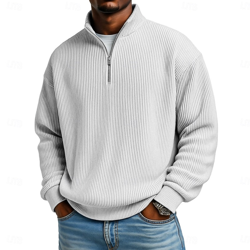 Pull quart-zip homme en maille côtelée à manches longues 11