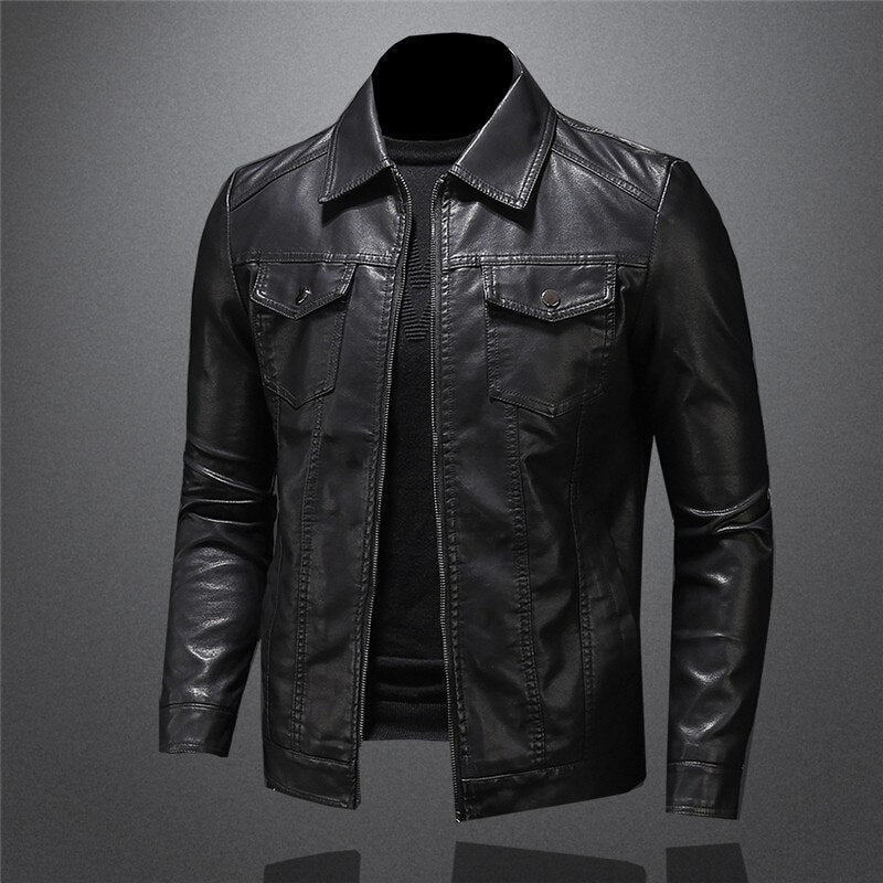 Veste en cuir homme col à revers zippée coupe ajustée 4