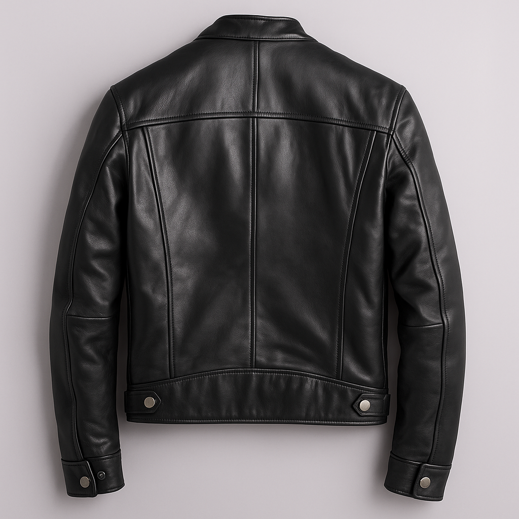 Veste en cuir homme motard col montant coupe ajustée 7