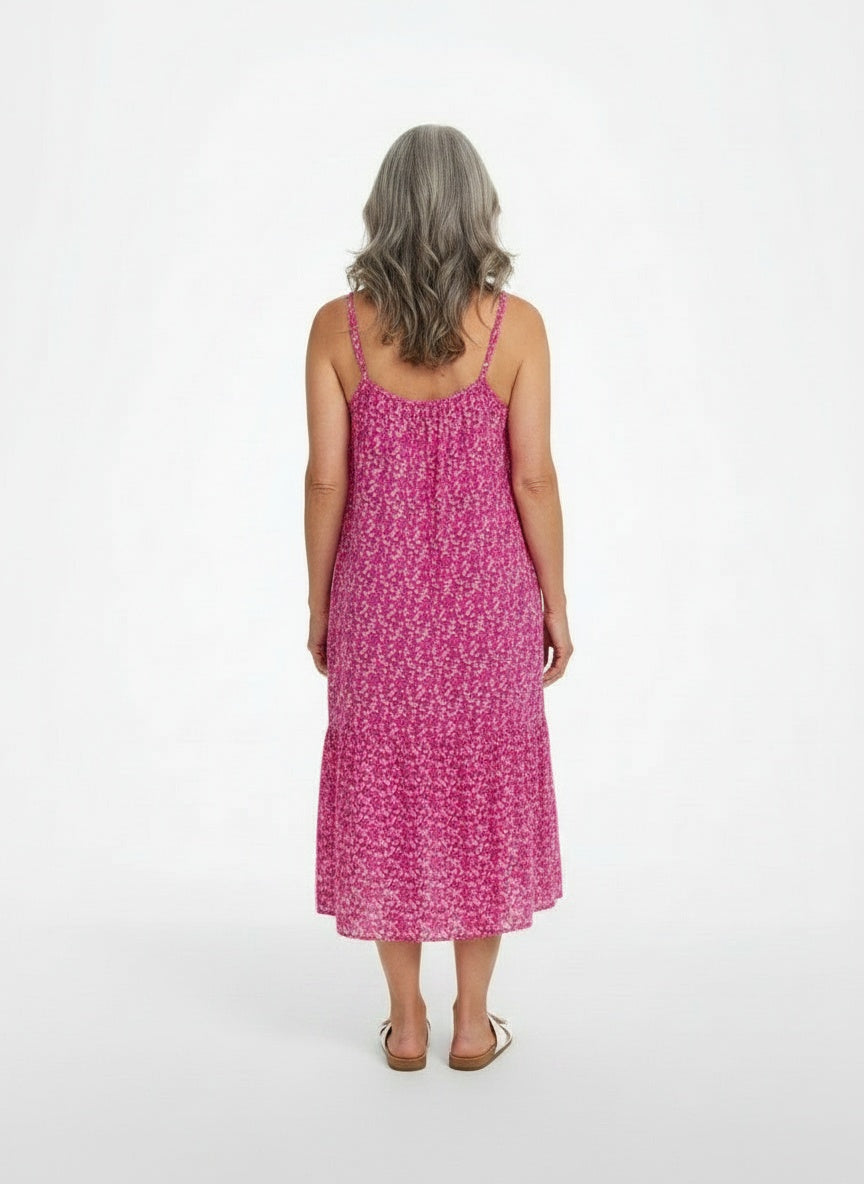 Back pose of the model wearing Casual midi-jurk met print voor dames