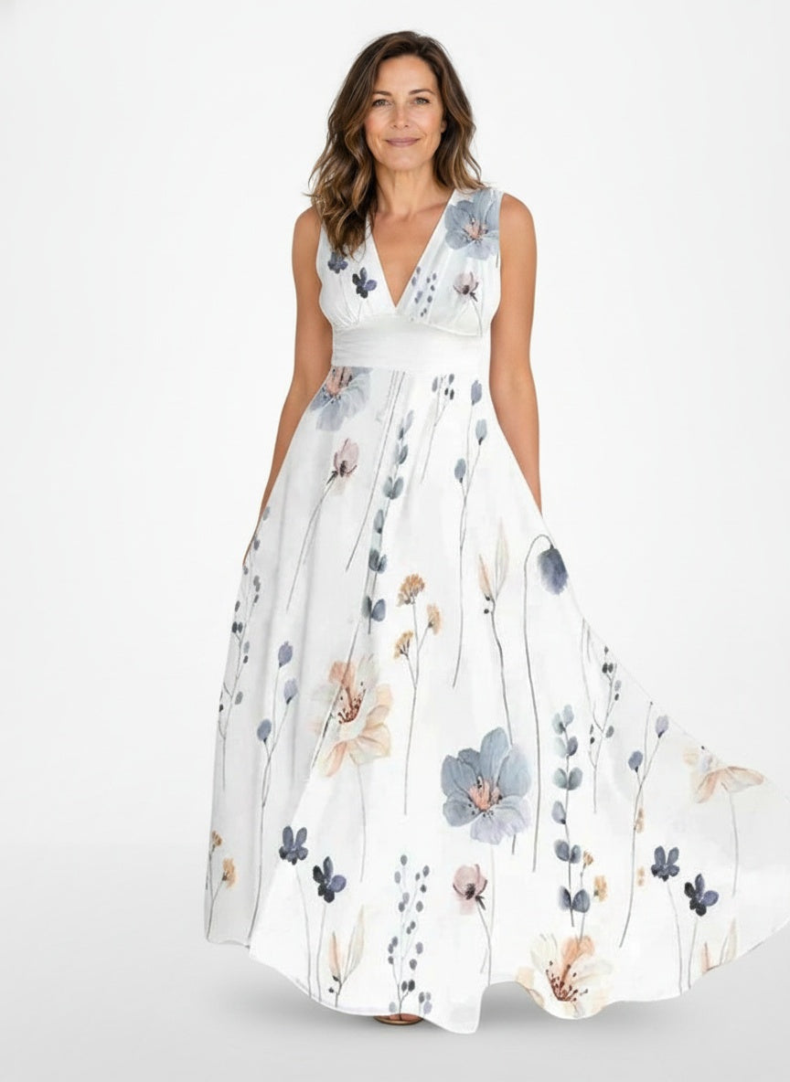 Full body view of the model wearing Midi-jurk met bloemenprint en V-hals voor dames