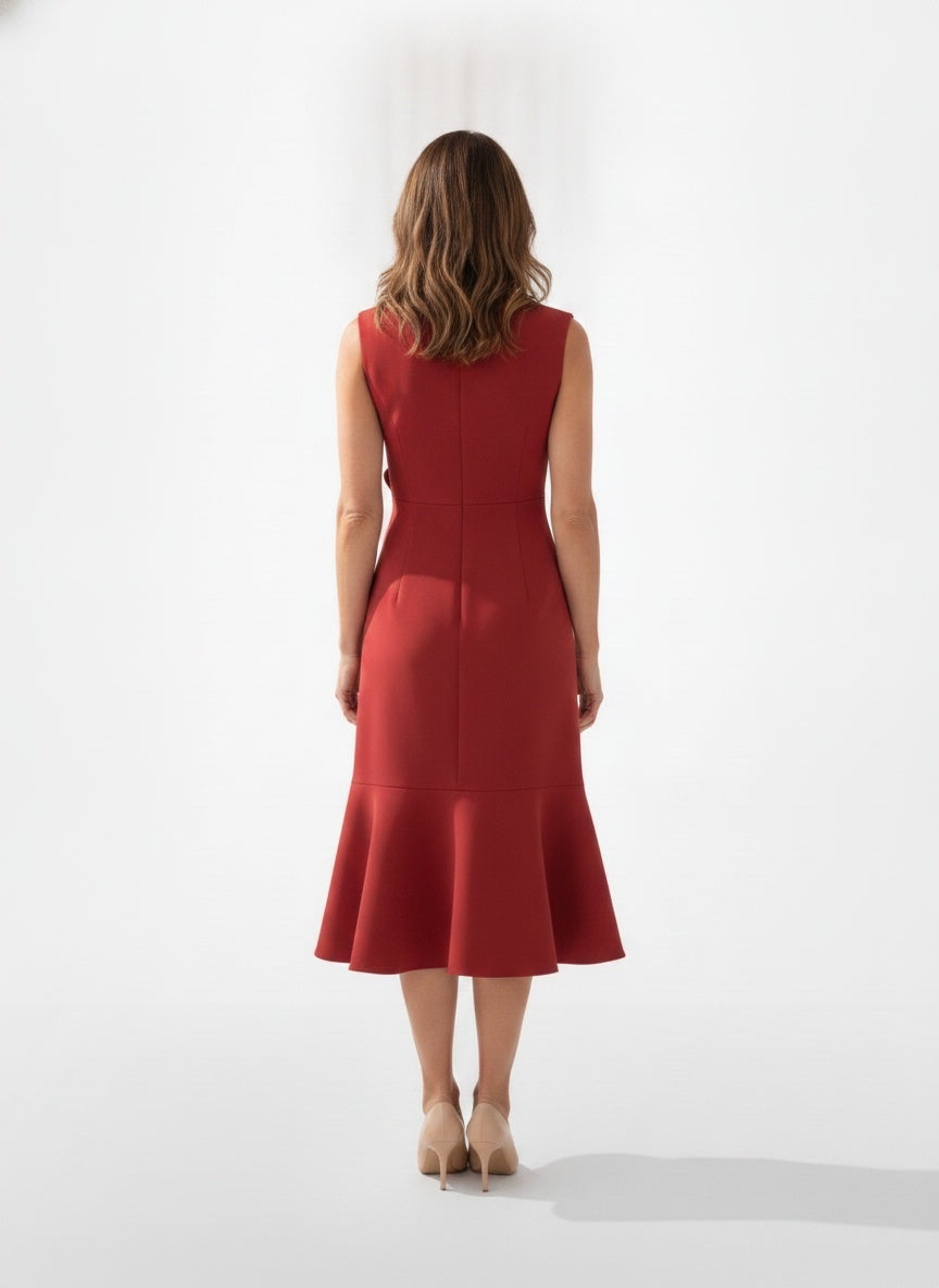 Back pose of the model wearing Sophisticated midi jurk voor dames