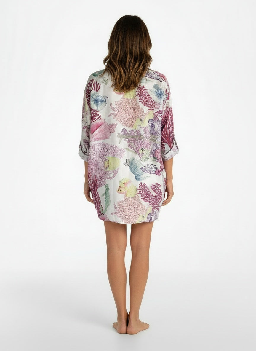 Back pose of the model wearing Elegante knoopblouse met lange mouwen voor dames