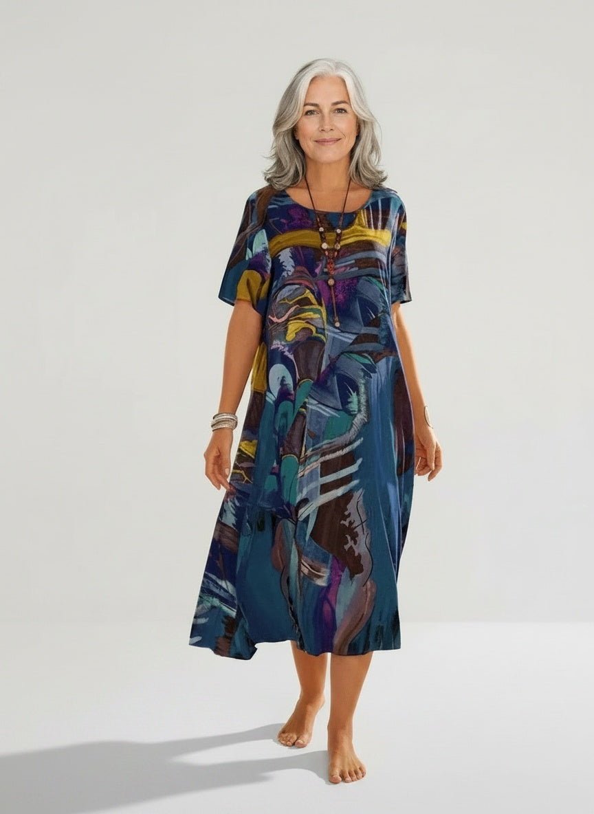 Full body view of the model wearing Casual zomerjurk met een ruime snit voor dames