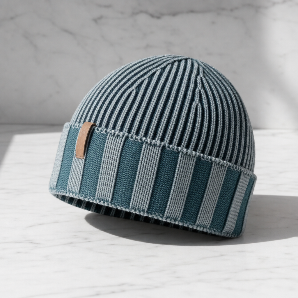 Bonnet homme en maille côtelée à revers 1