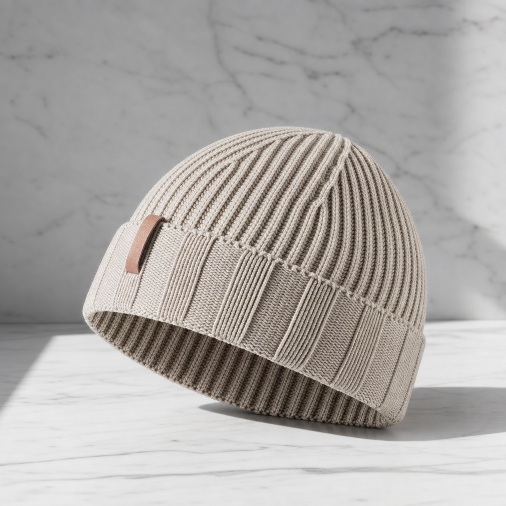 Bonnet homme en maille côtelée à revers 2