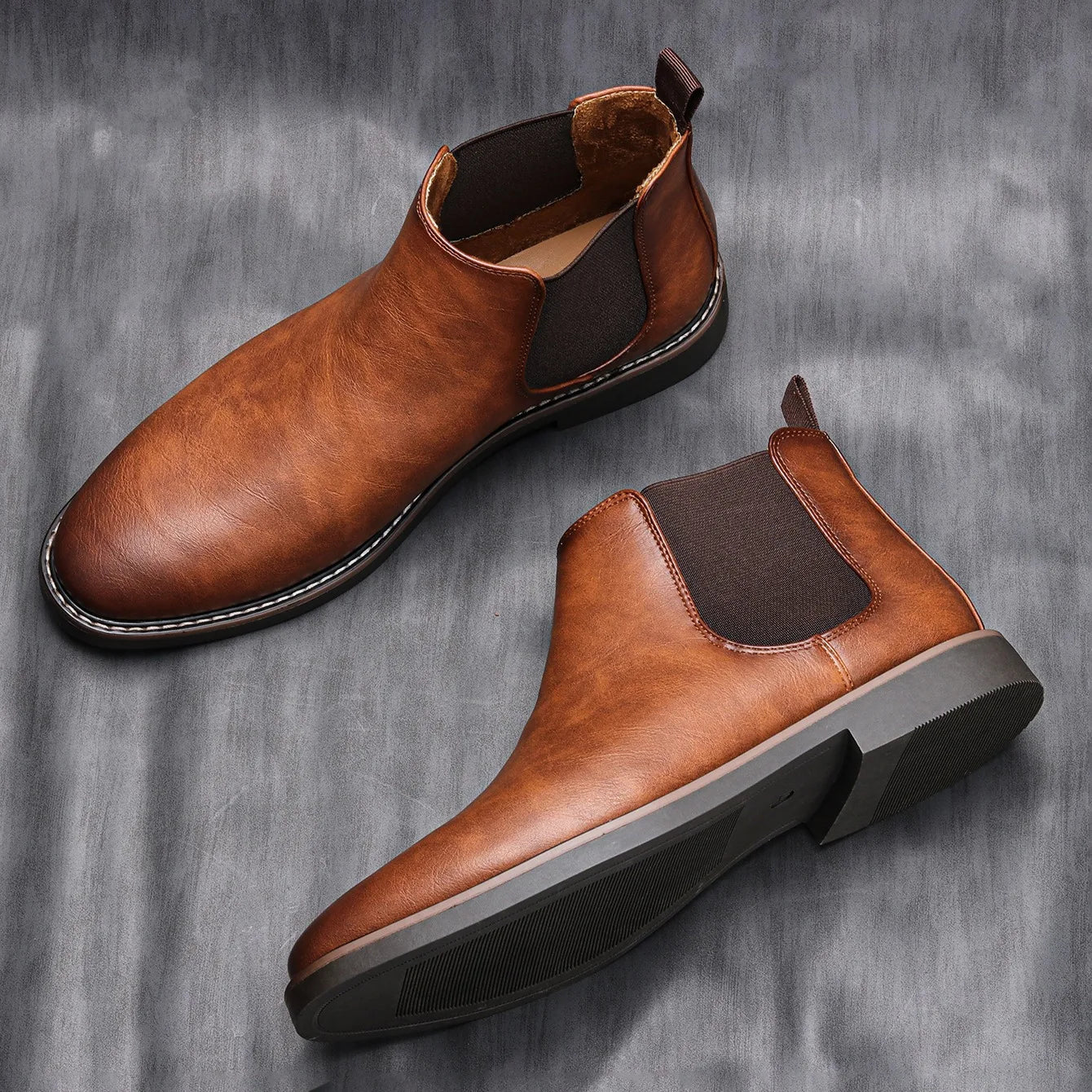 Bottines Chelsea homme en cuir sans lacets à bout rond 7