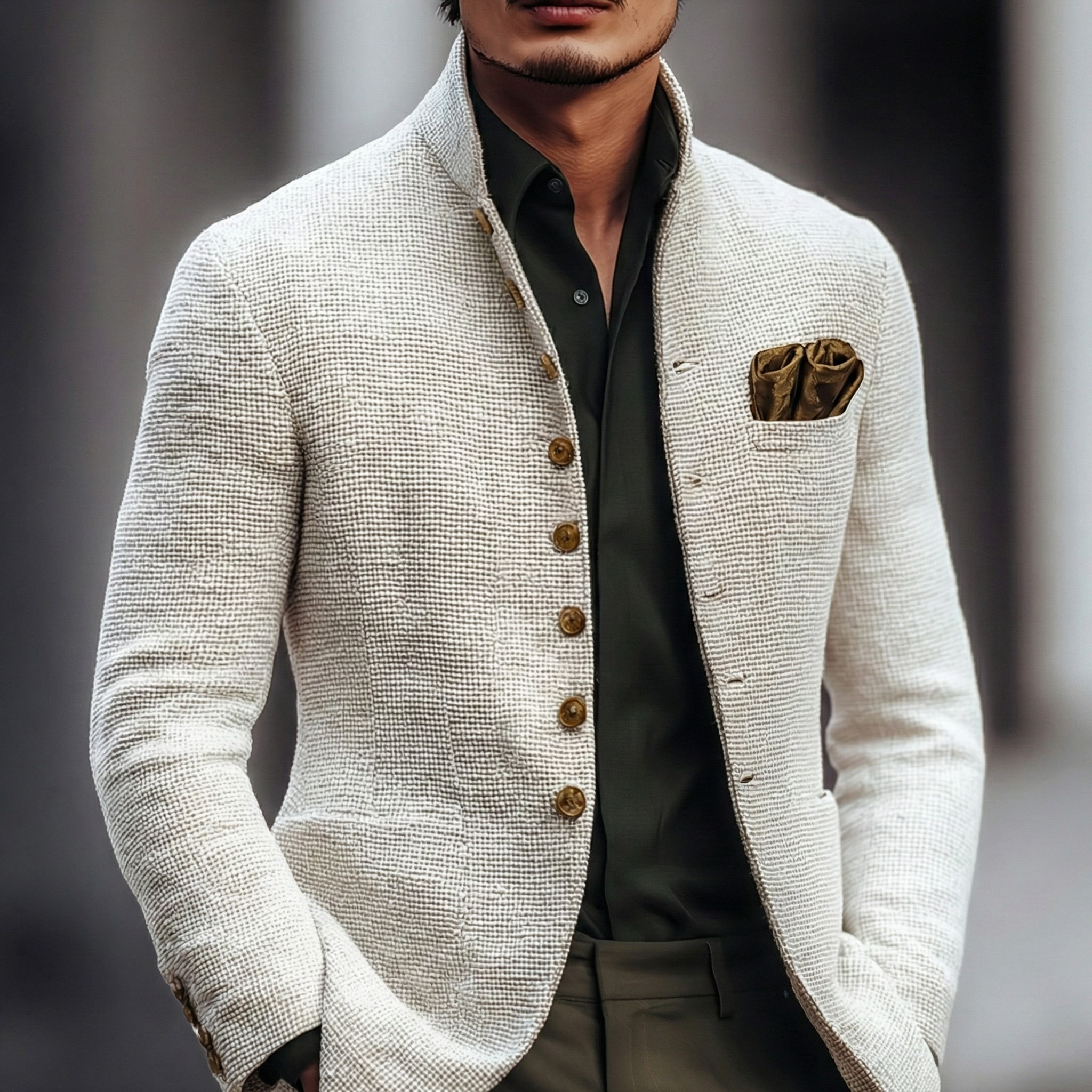 Cardigan homme en grosse maille à col montant boutonné 1