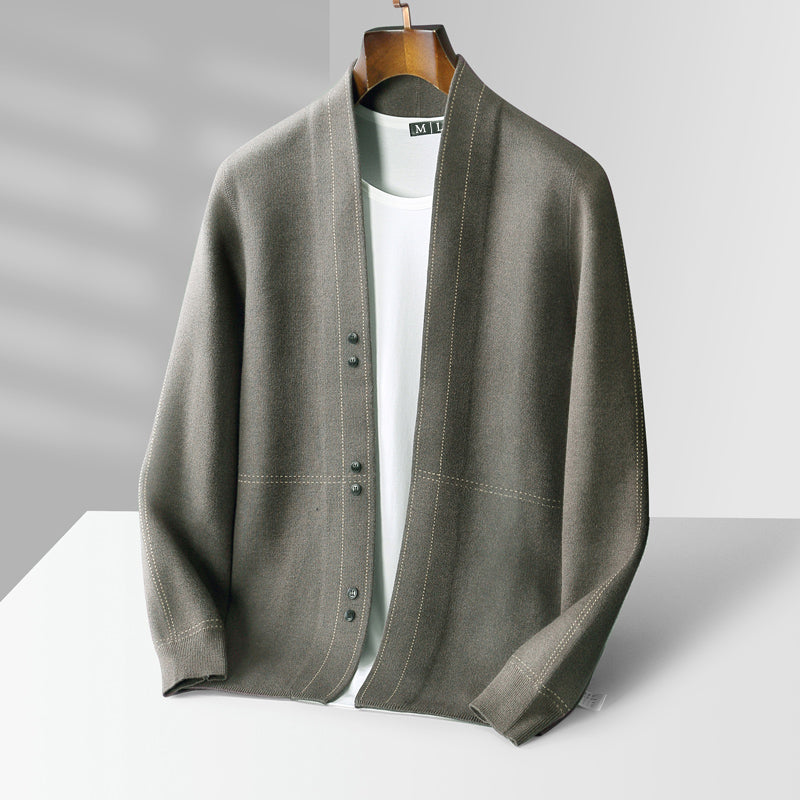 Cardigan homme en laine à carreaux et col châle 1