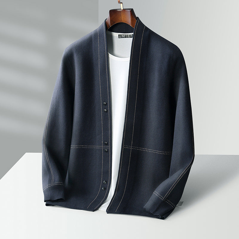 Cardigan homme en laine à carreaux et col châle 2