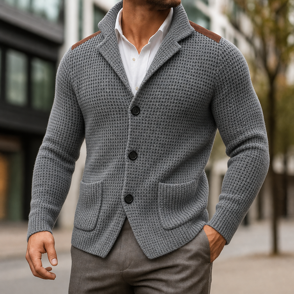 Cardigan homme en maille boutonné à poches plaquées 1