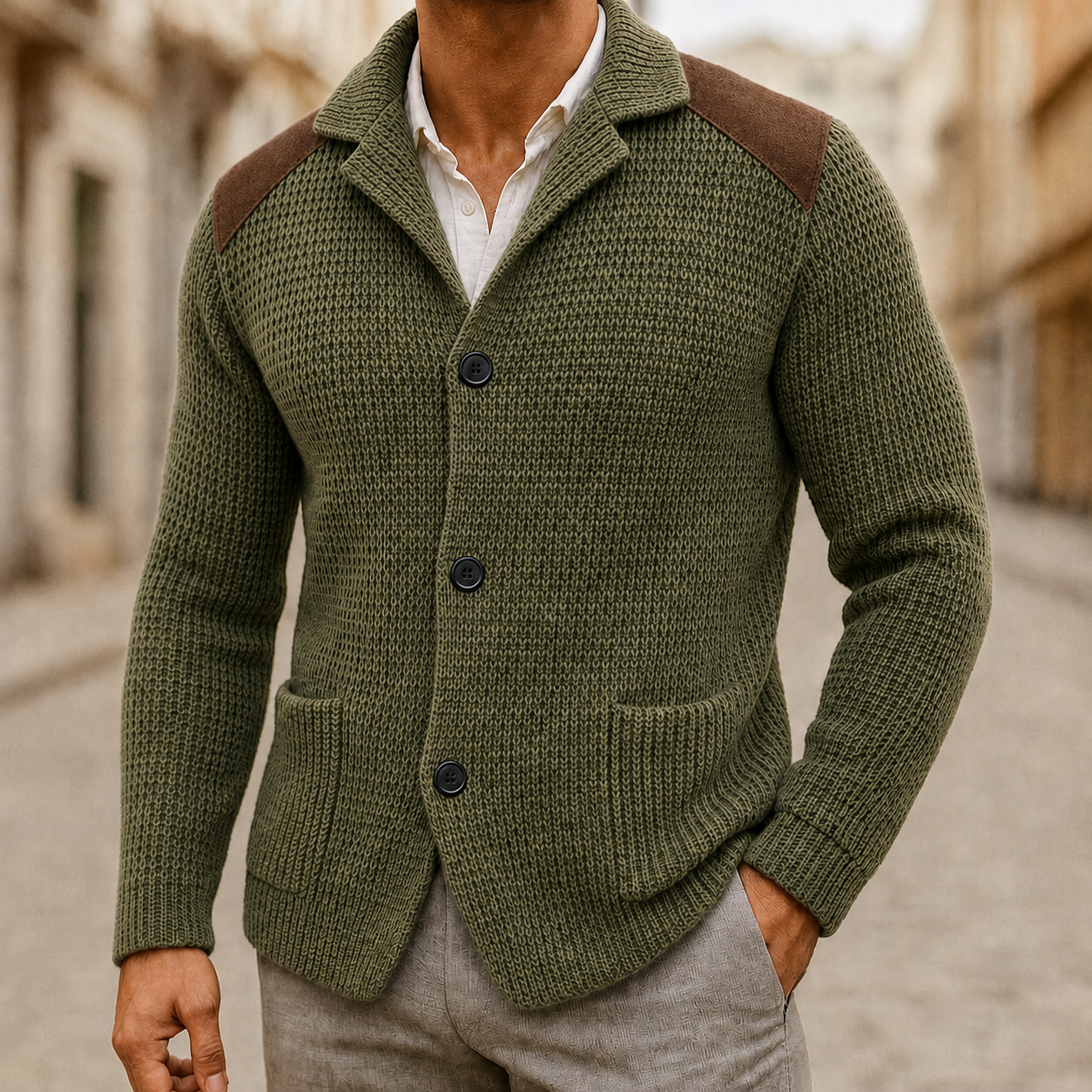 Cardigan homme en maille boutonné à poches plaquées 4