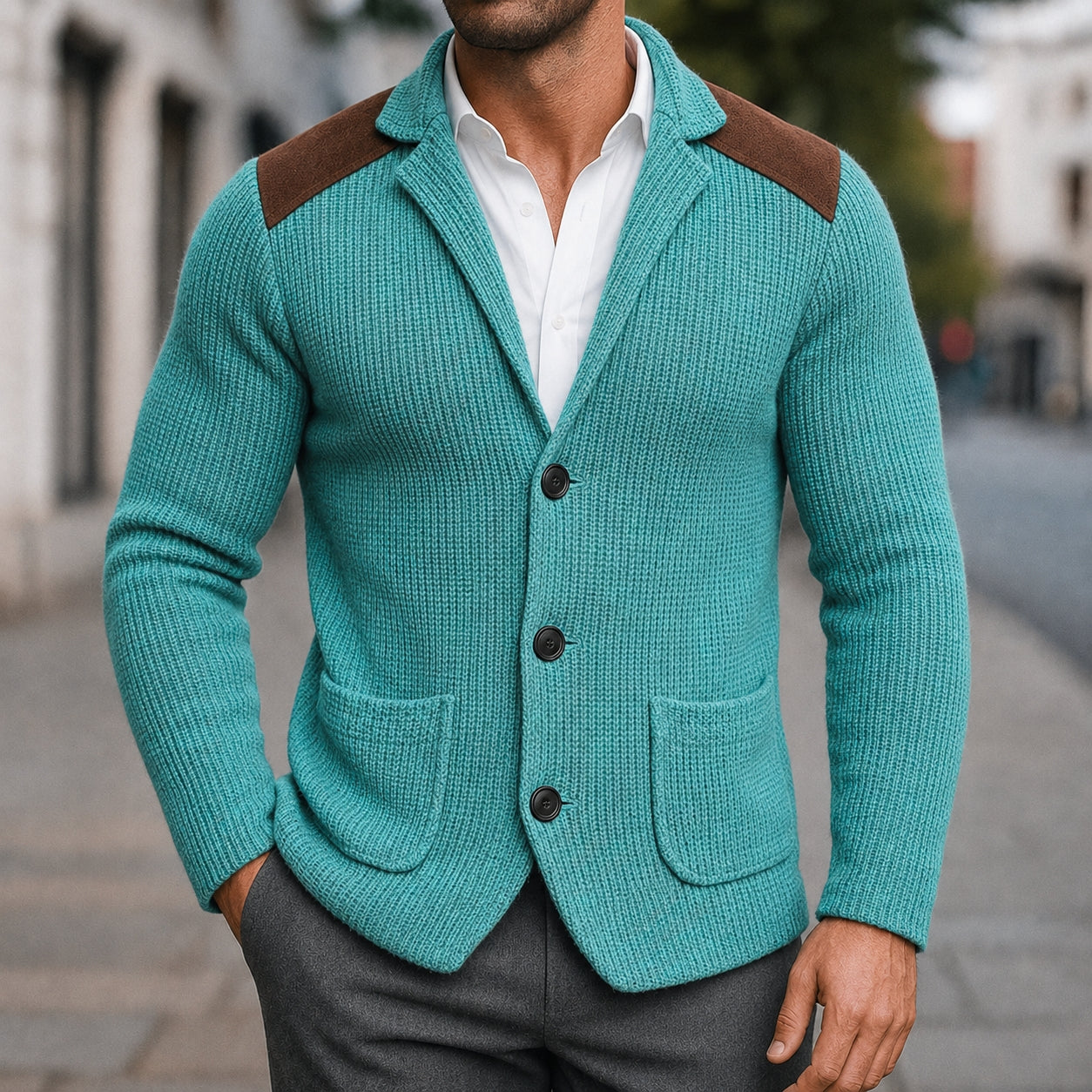 Cardigan homme en maille boutonné à poches plaquées 5
