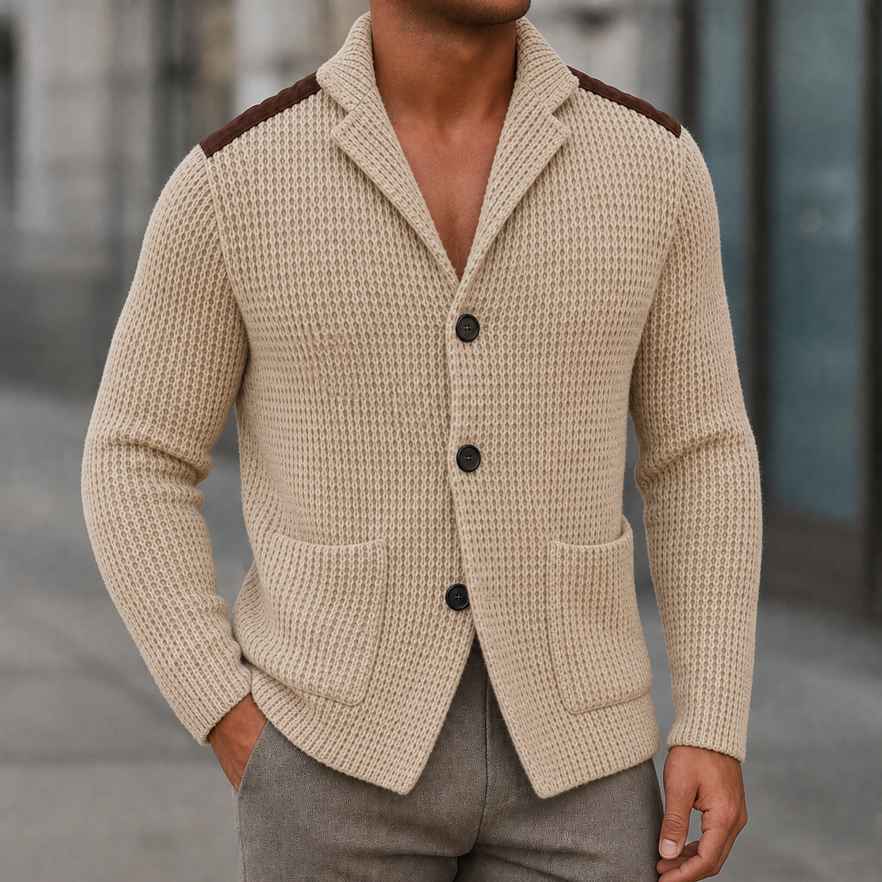 Cardigan homme en maille boutonné à poches plaquées 6