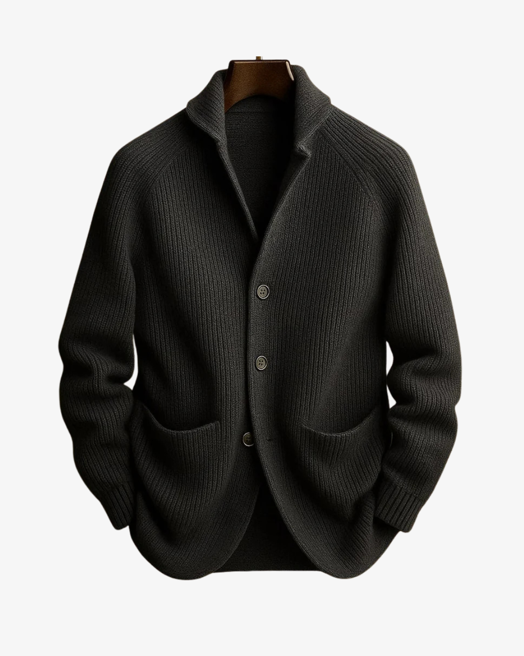 Cardigan homme en maille côtelée à col cranté boutonné 1