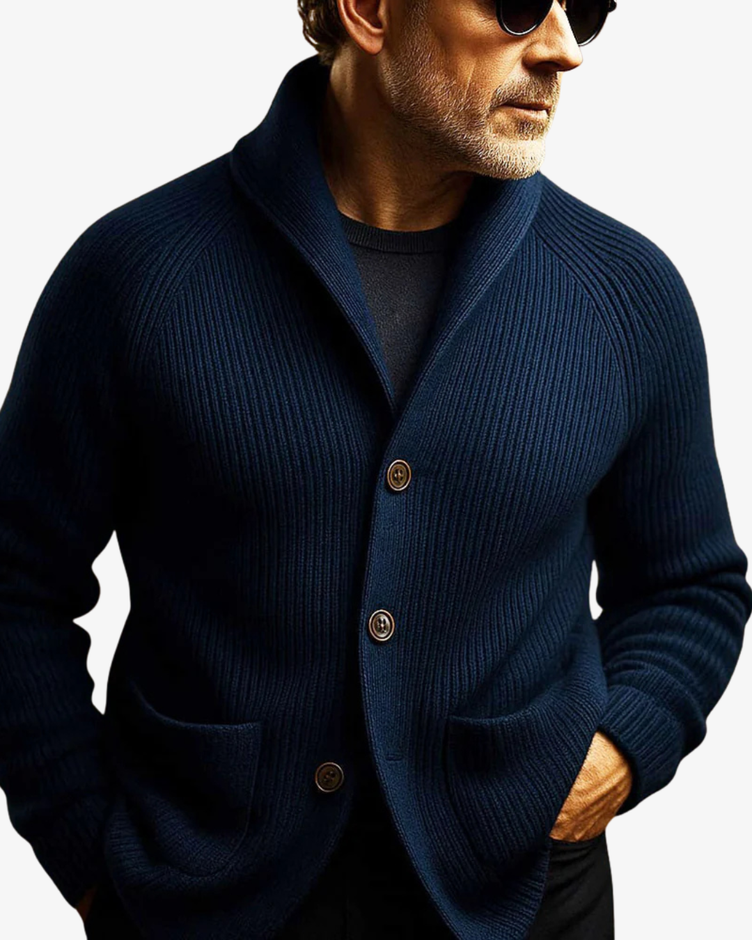 Cardigan homme en maille côtelée à col cranté boutonné 10