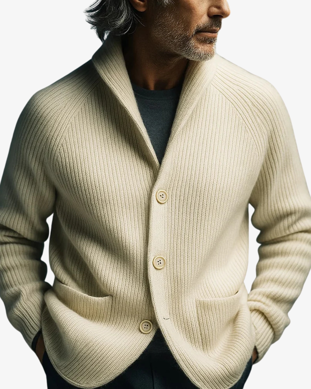 Cardigan homme en maille côtelée à col cranté boutonné 9