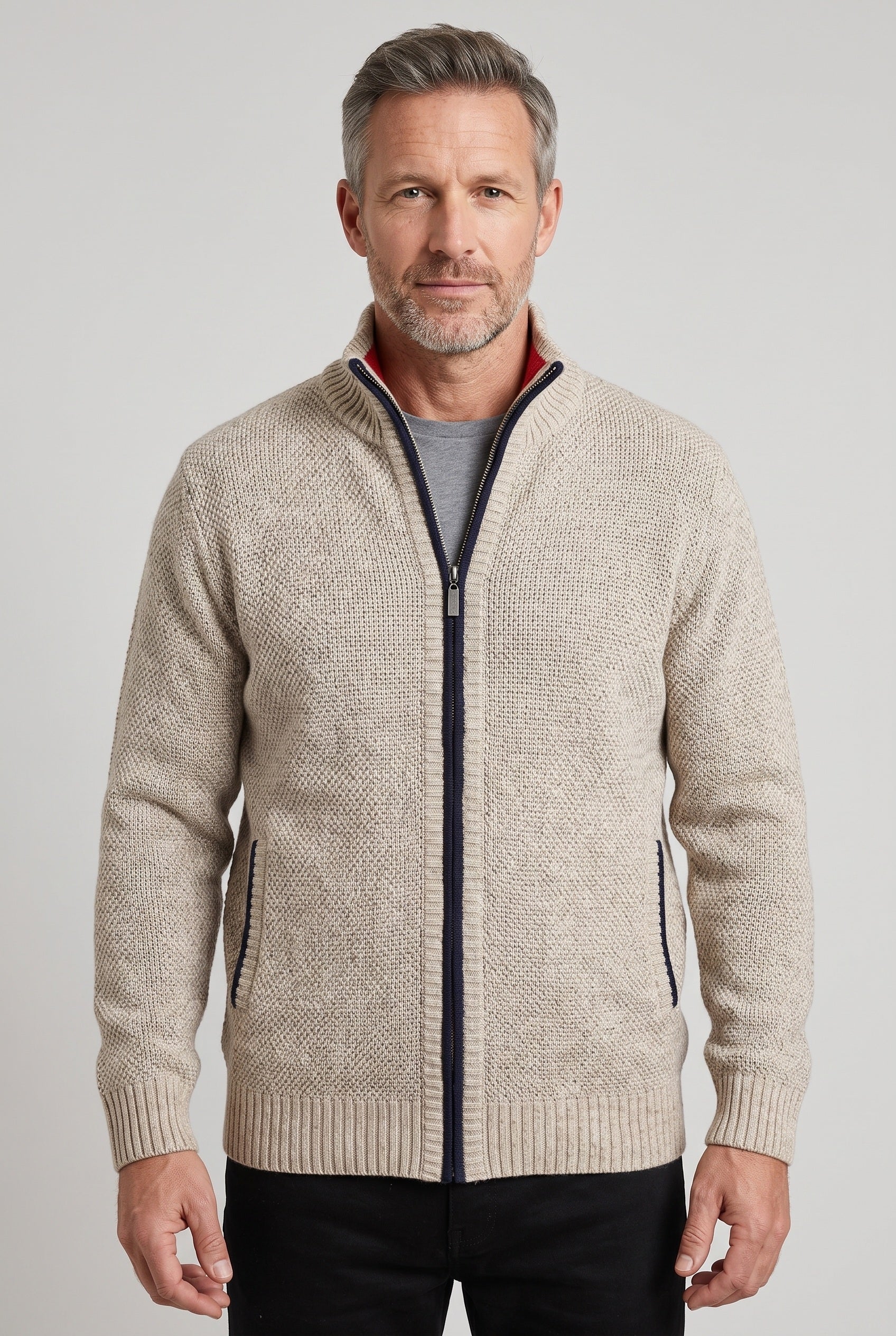 Cardigan homme zippé à col montant doublé polaire 1