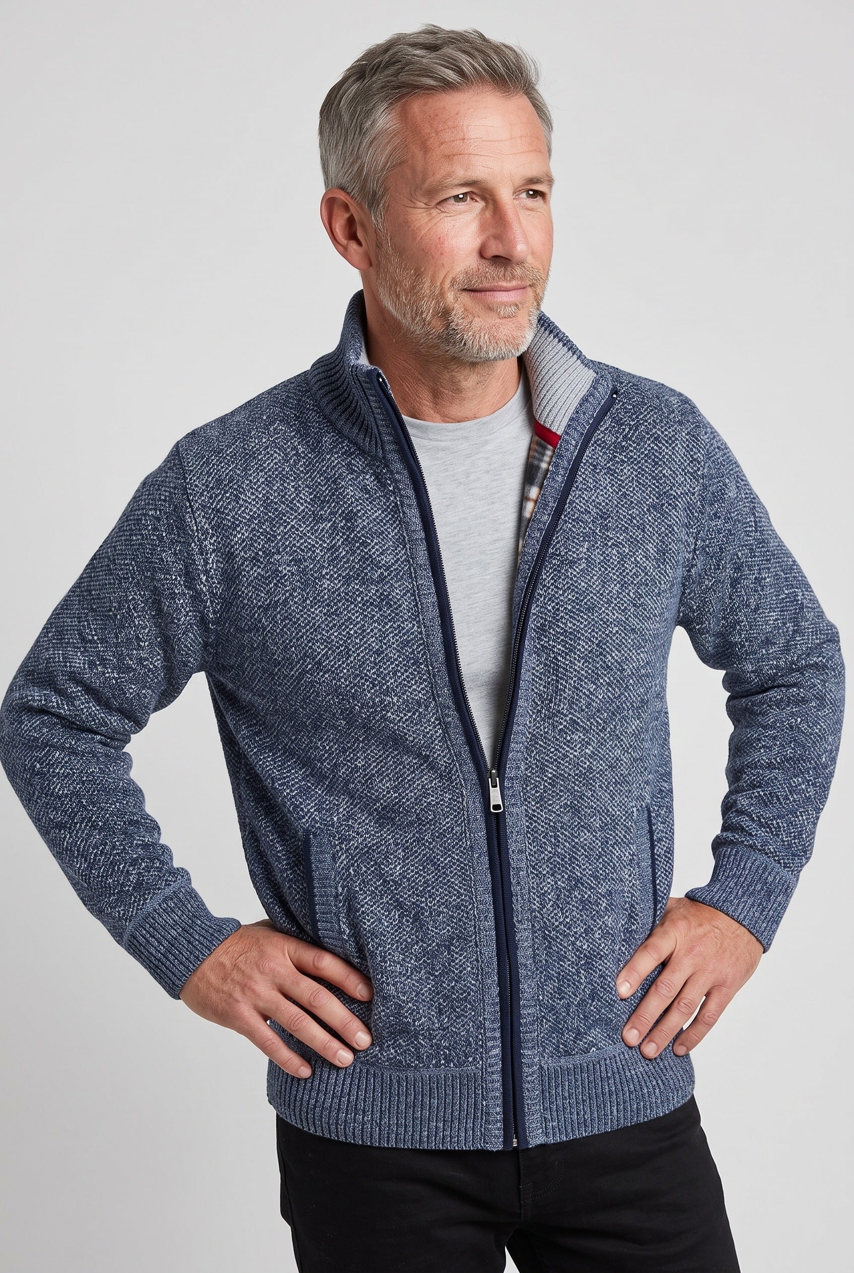 Cardigan homme zippé à col montant doublé polaire 4