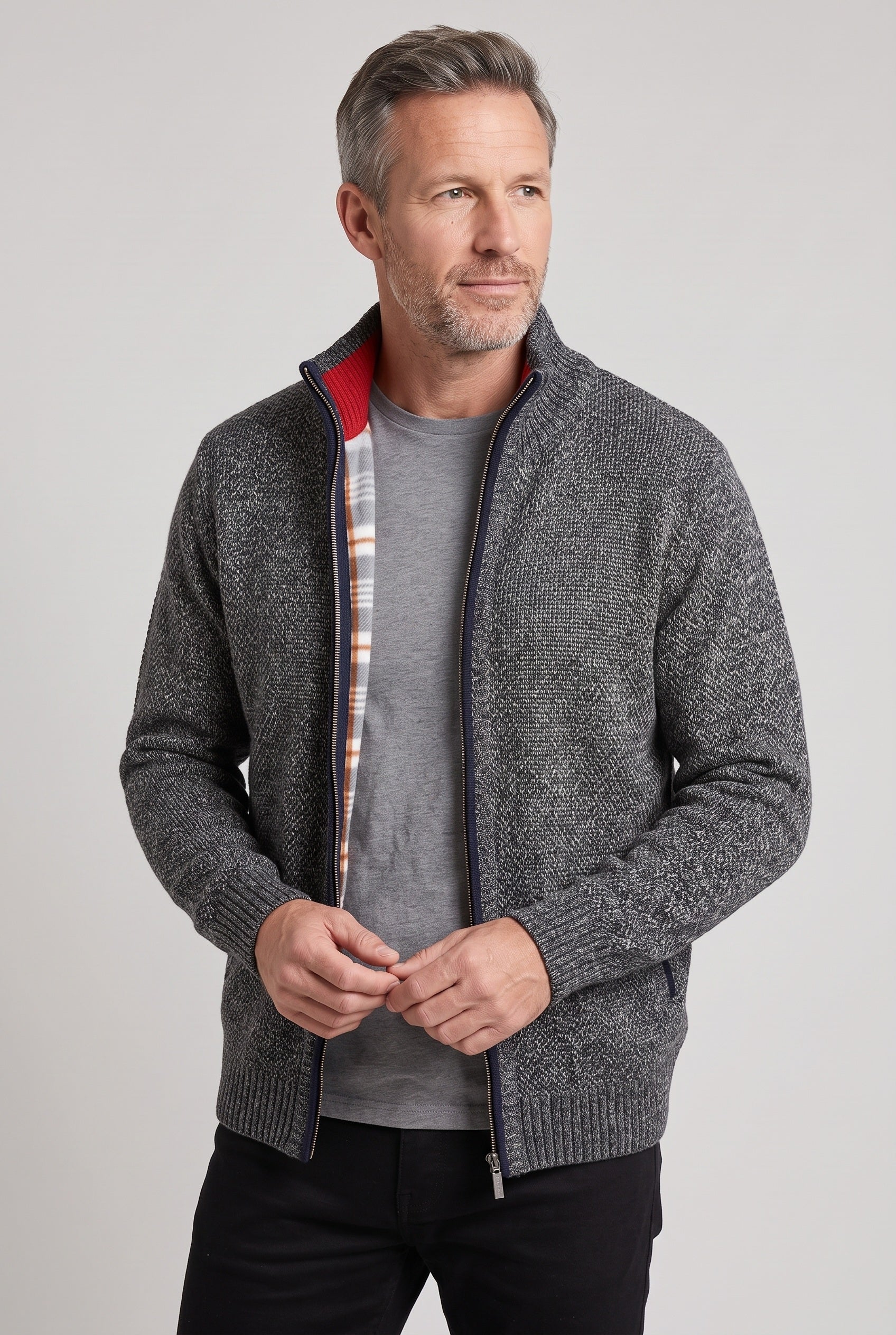 Cardigan homme zippé à col montant doublé polaire 5