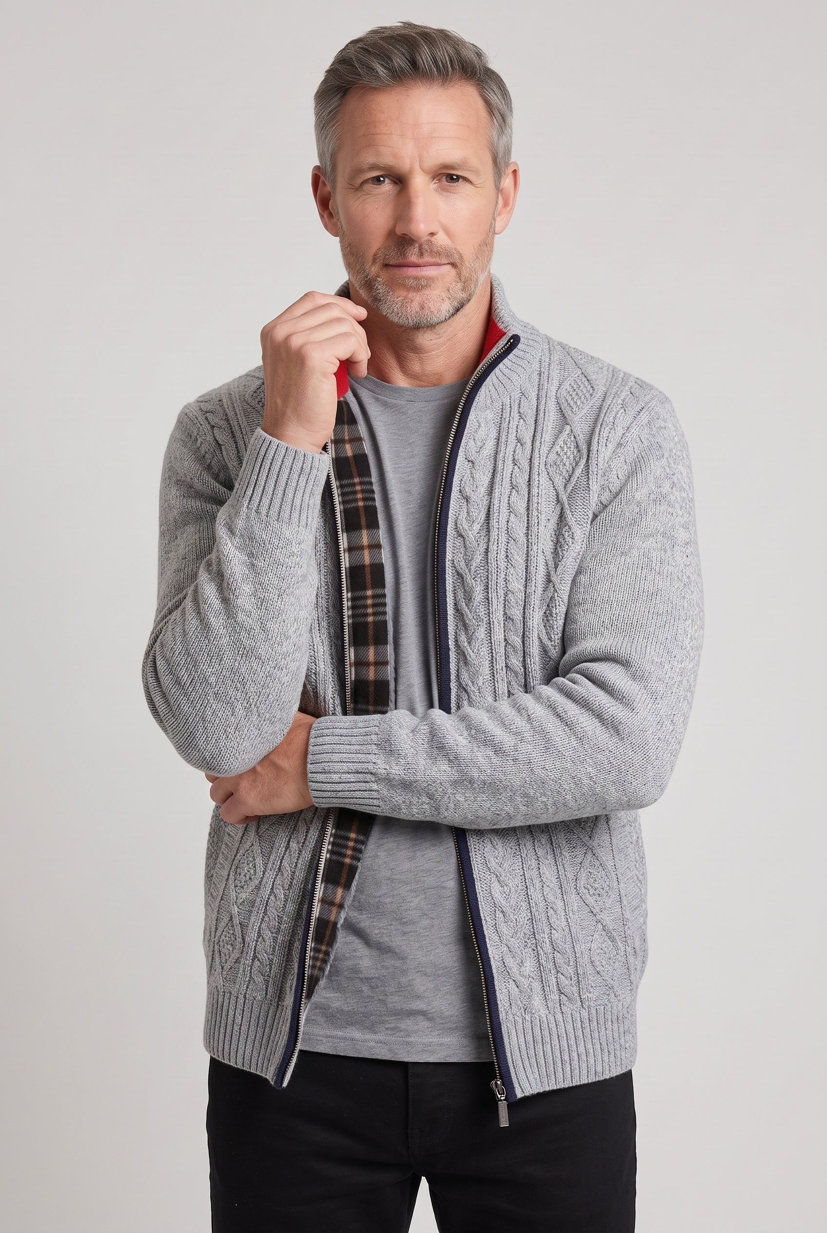 Cardigan homme zippé à col montant doublé polaire 6