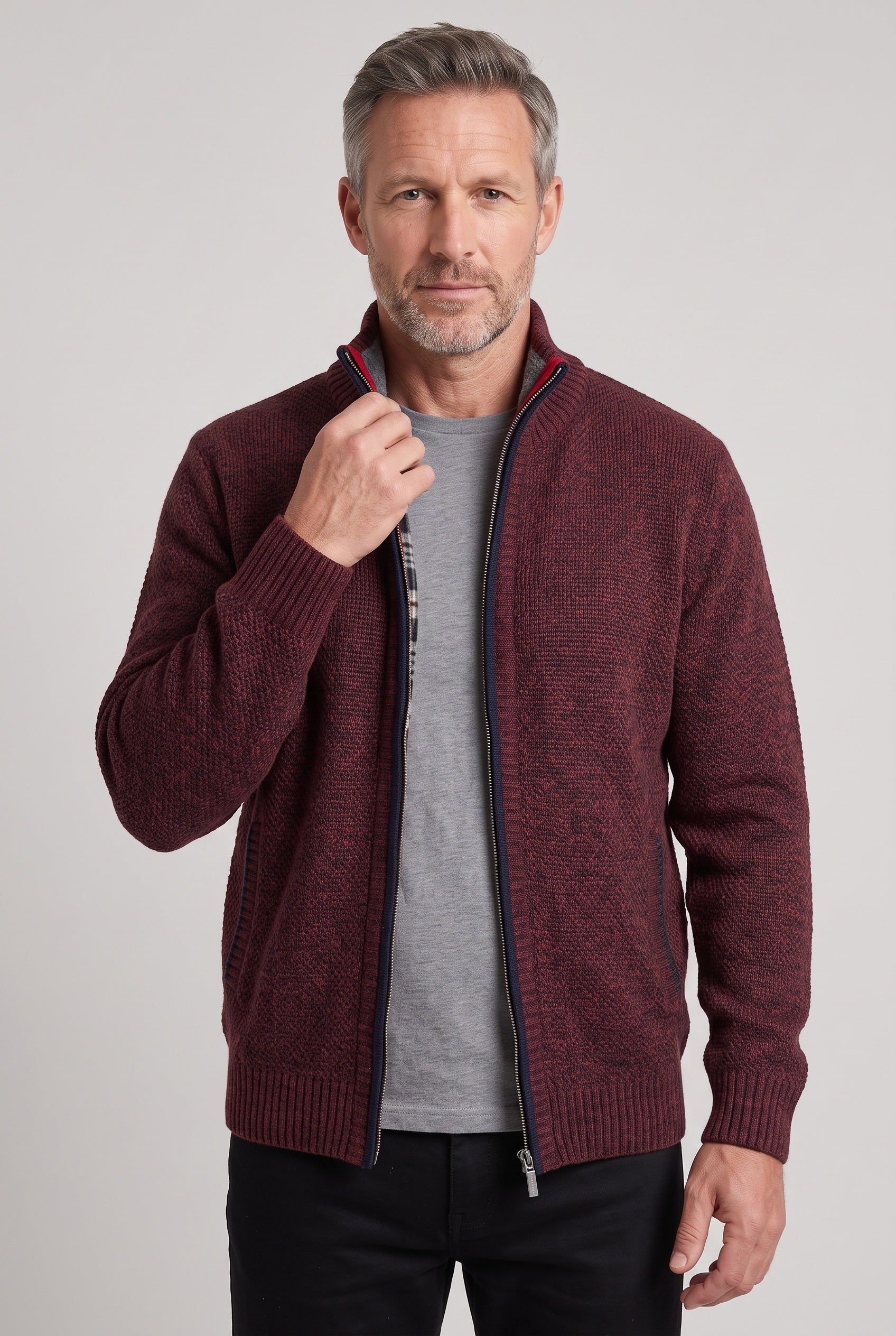 Cardigan homme zippé à col montant doublé polaire 7