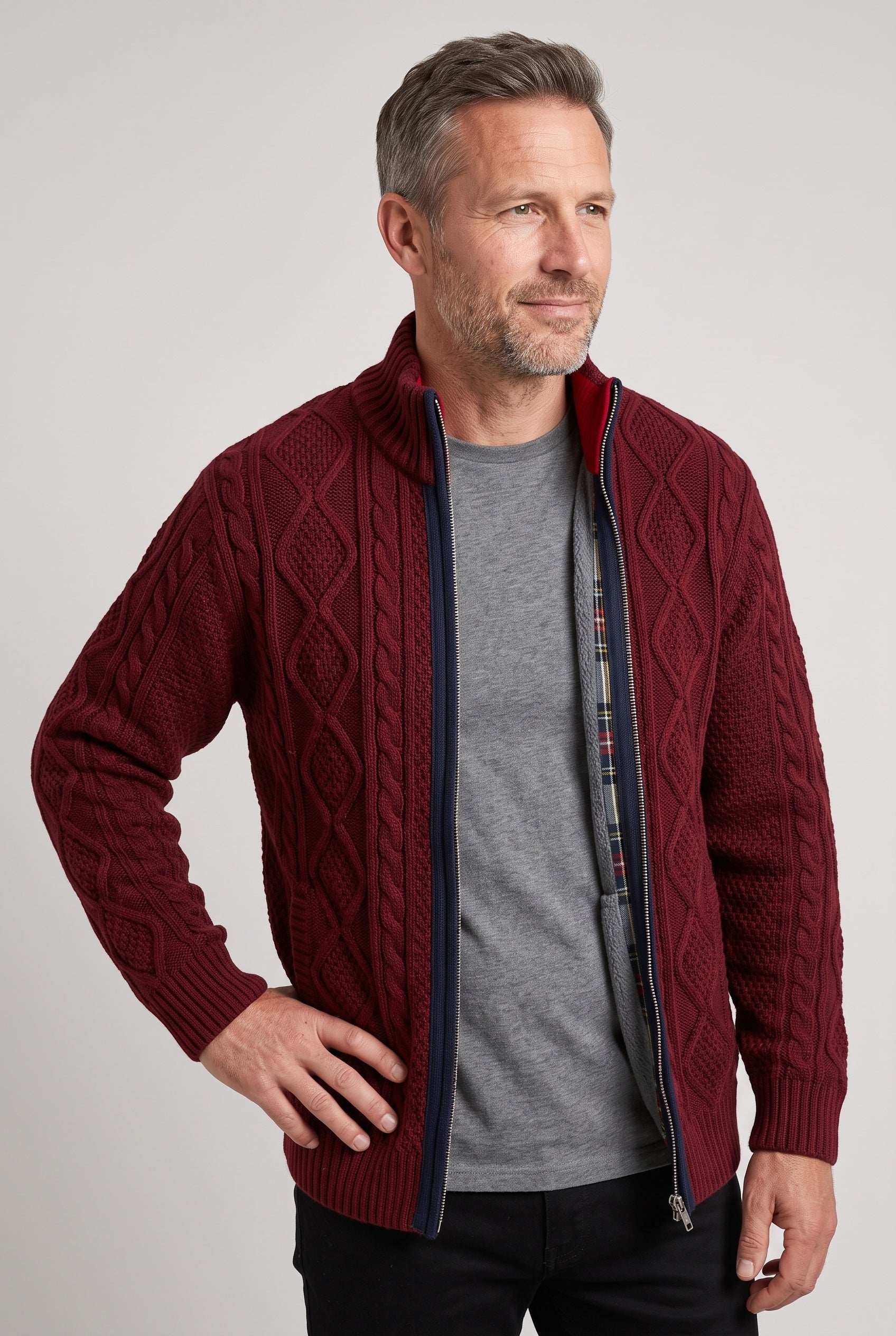 Cardigan homme zippé à col montant doublé polaire 8