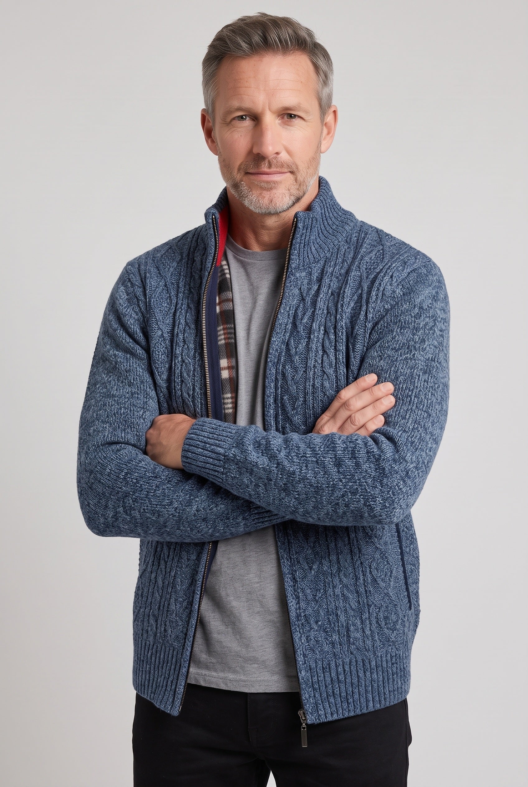 Cardigan homme zippé à col montant doublé polaire 9