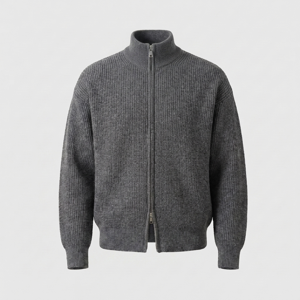 Cardigan homme zippé en laine à col structuré 3