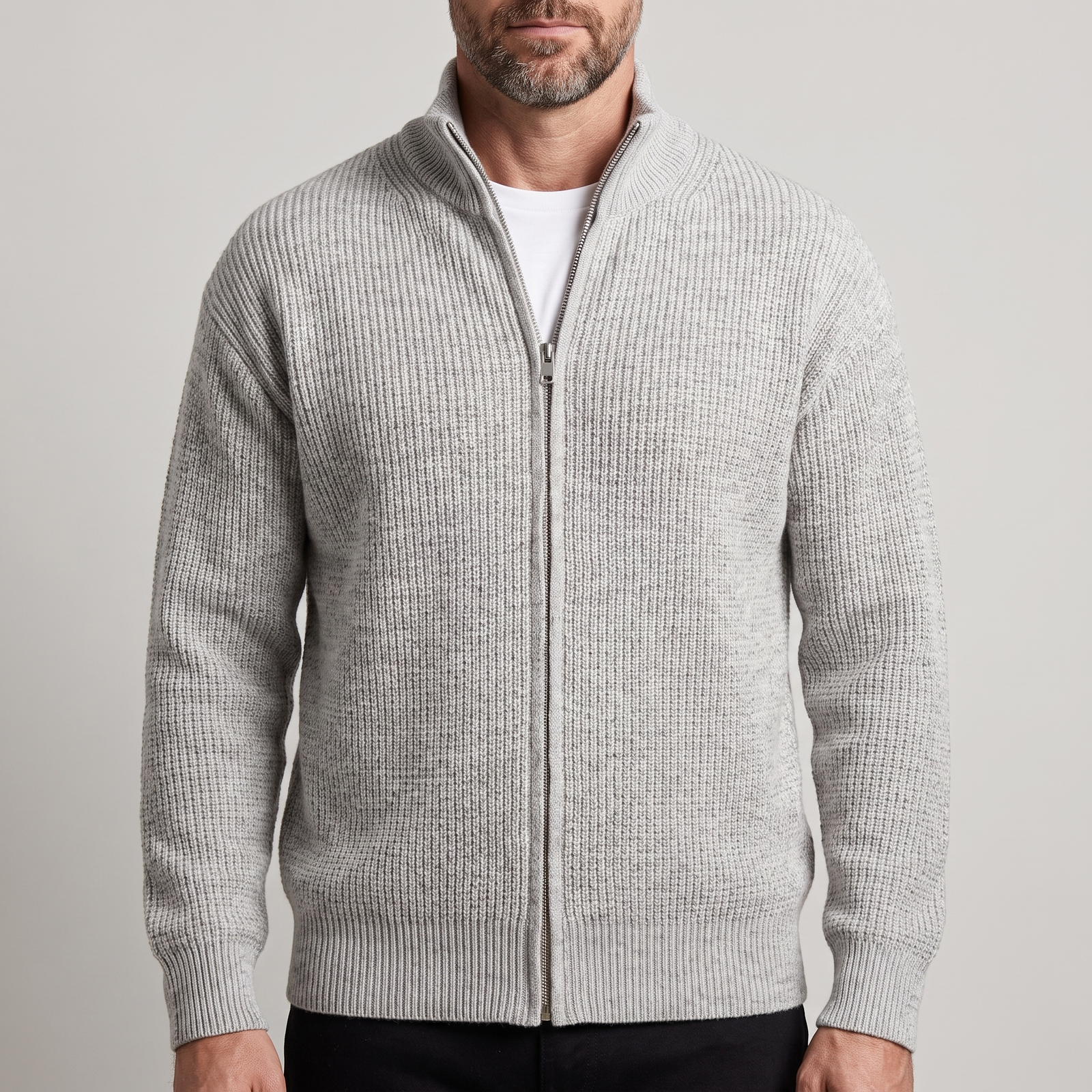 Cardigan homme zippé en laine à col structuré 5