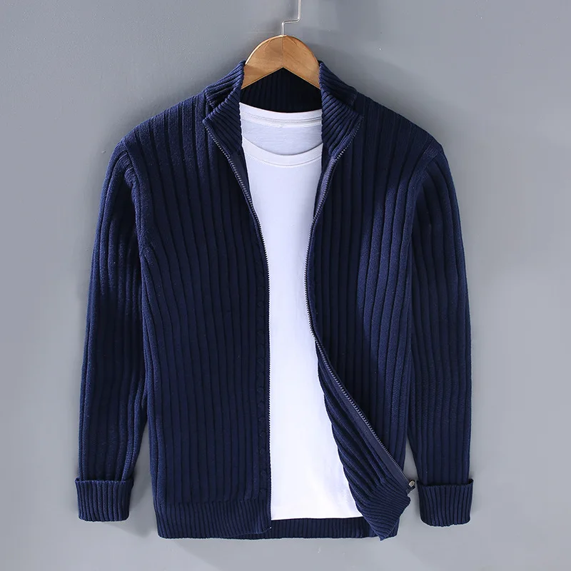 Cardigan zippé homme col montant en maille côtelée 3