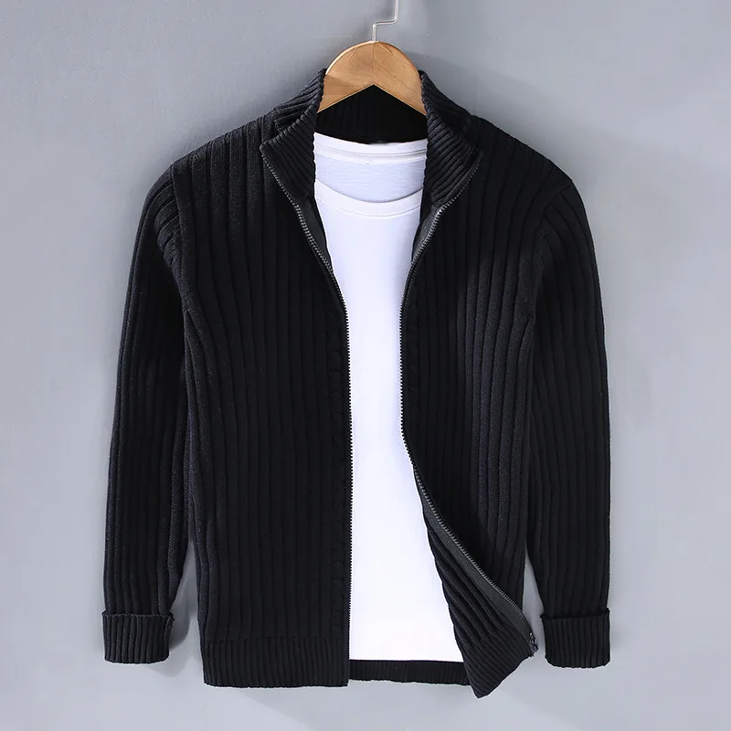 Cardigan zippé homme col montant en maille côtelée 4