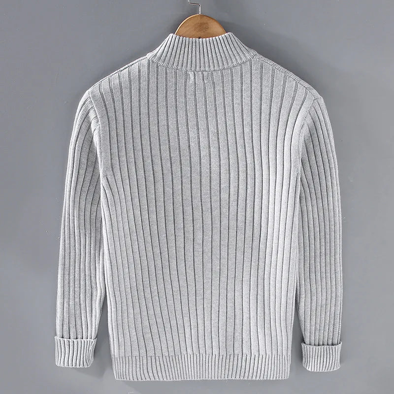 Cardigan zippé homme col montant en maille côtelée 5